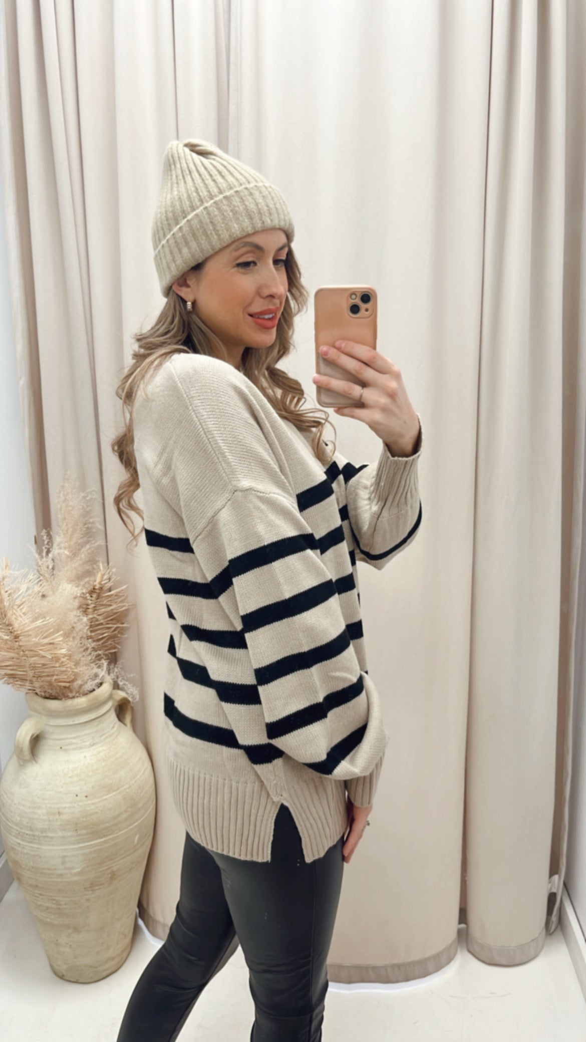 NEW SARA STRIPE KNIT SWEATER (TAUPE/BLACK)