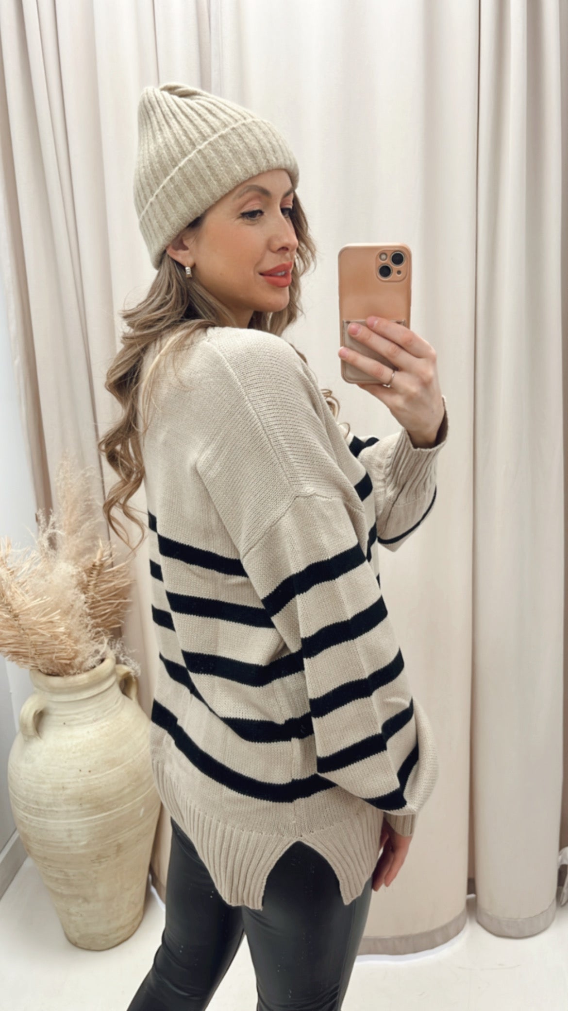 NEW SARA STRIPE KNIT SWEATER (TAUPE/BLACK)