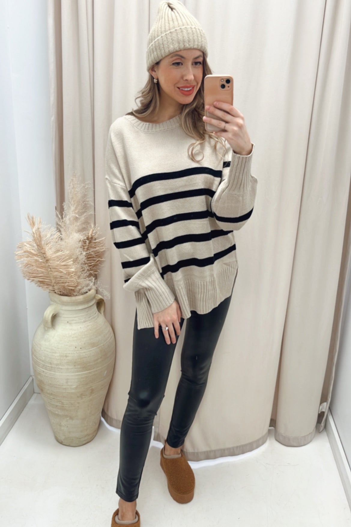 NEW SARA STRIPE KNIT SWEATER (TAUPE/BLACK)