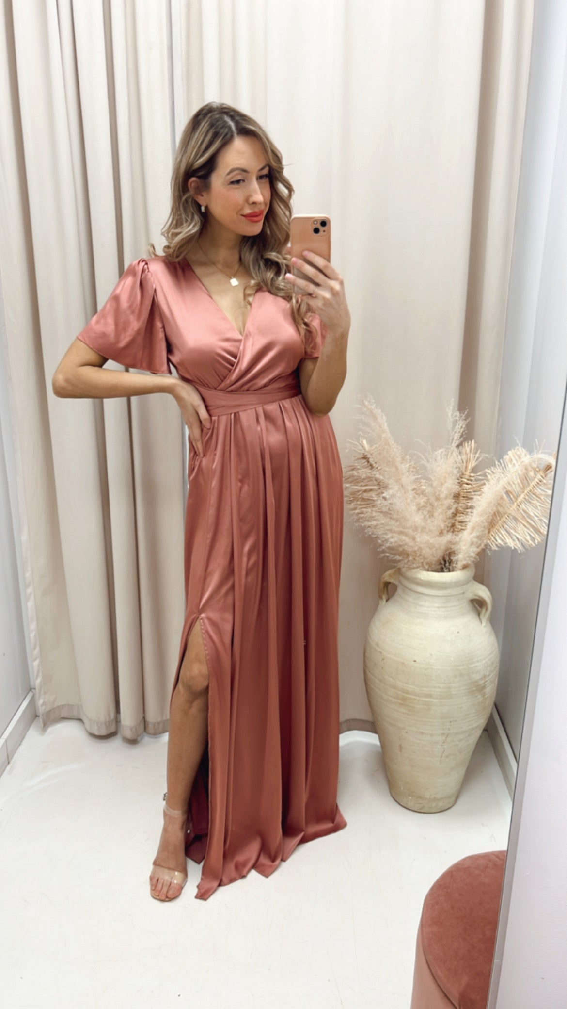 NEW ANGELICA SATIN TIE WRAP MAXI (ROSE)