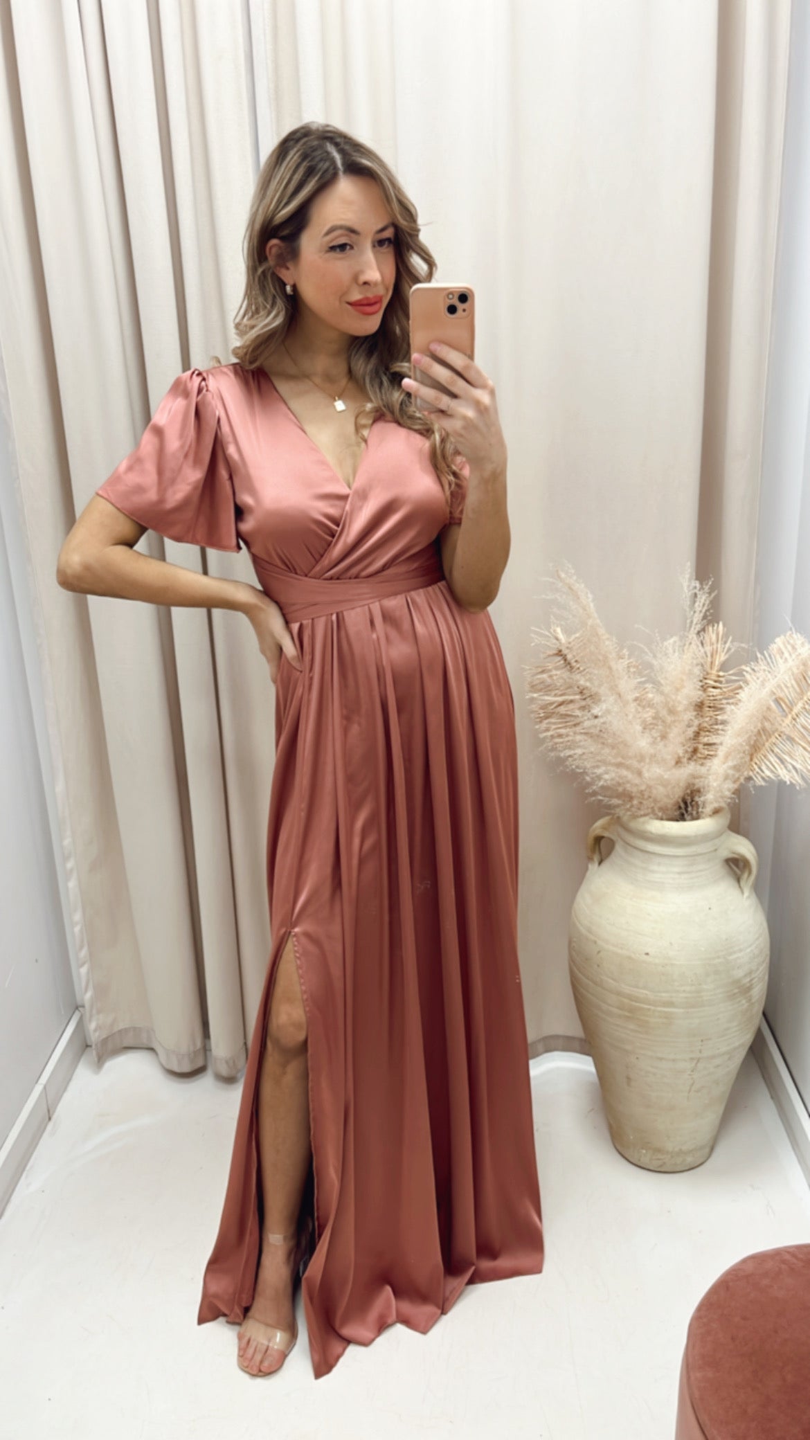 NEW ANGELICA SATIN TIE WRAP MAXI (ROSE)