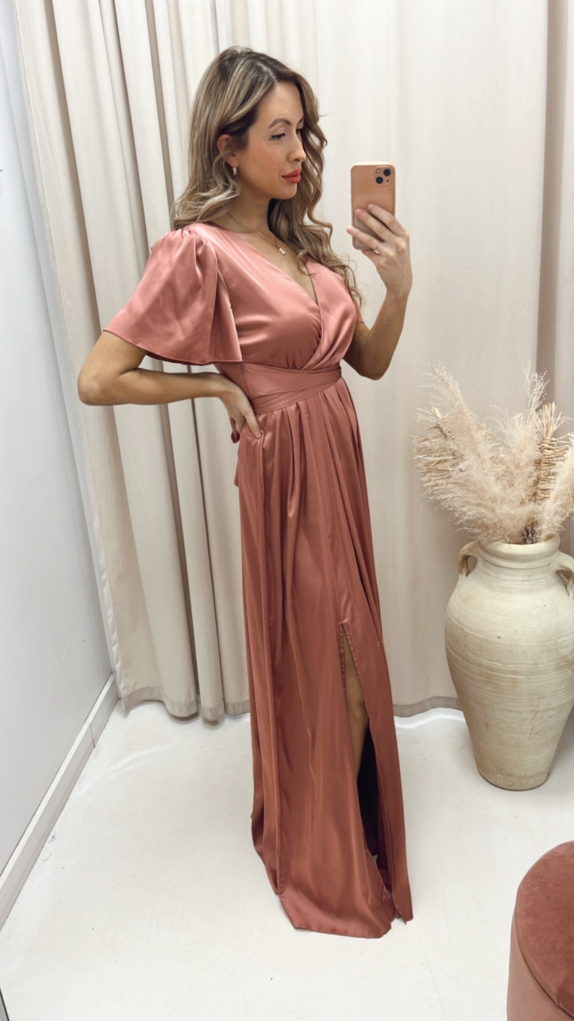 NEW ANGELICA SATIN TIE WRAP MAXI (ROSE)
