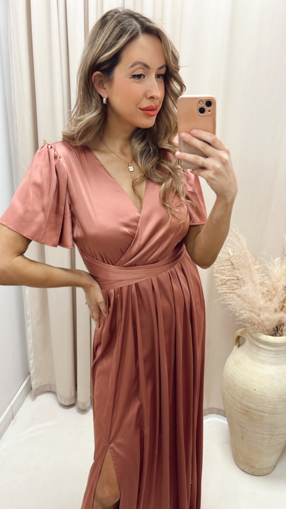 NEW ANGELICA SATIN TIE WRAP MAXI (ROSE)