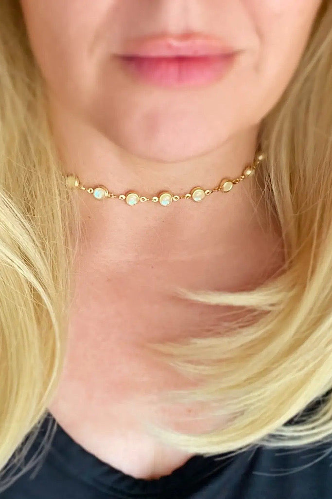 NEW 18K GOLD FILLED ROUNDED OPAL CHOKER