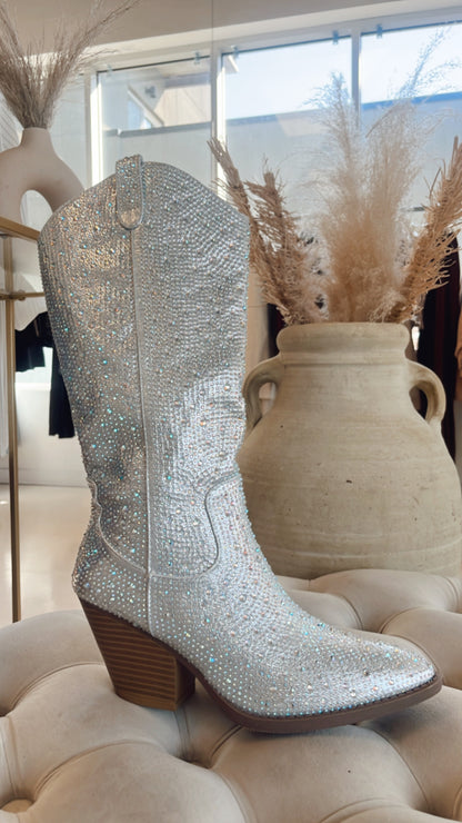 NEW ICON RHINESTONE COWBOY BOOT  (SILVER)