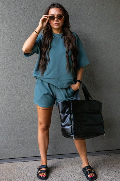 TALIN TWO PIECE SHORT SET (TEAL)