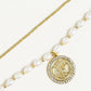 NEW 18K GOLD STACK PEARL & COIN NECKLACE