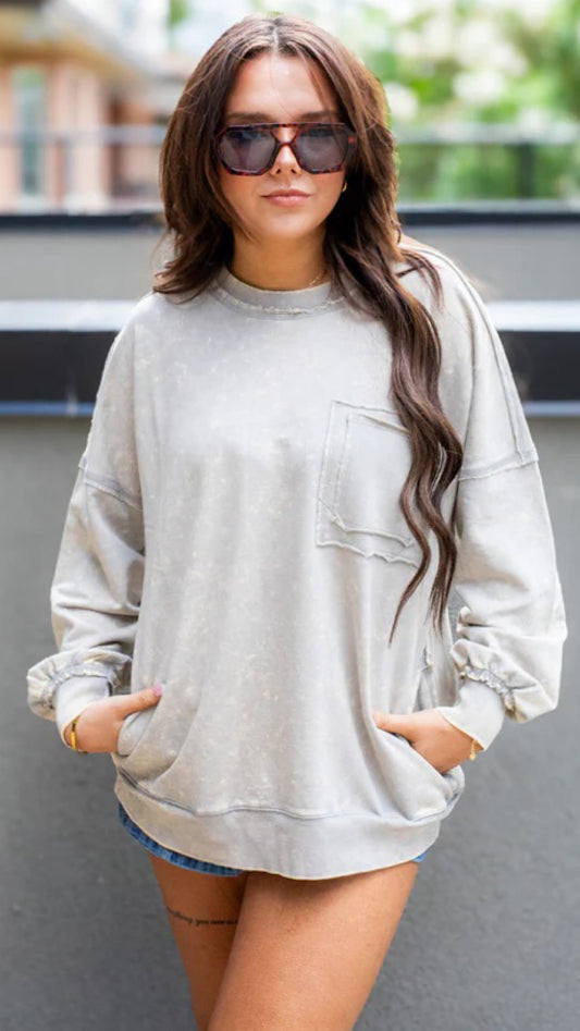 NEW OAKLEE ACID WASHED EXPOSED SEAM SWEATSHIRT