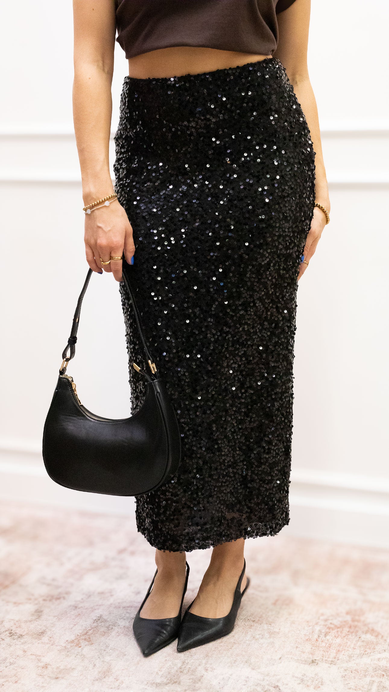 MAXINE SEQUIN MAXI SKIRT | BLACK