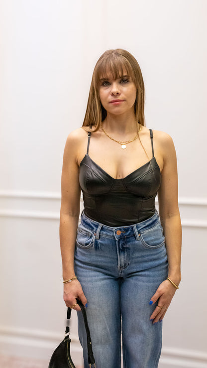 JAYDA FAUX LEATHER BODSUIT