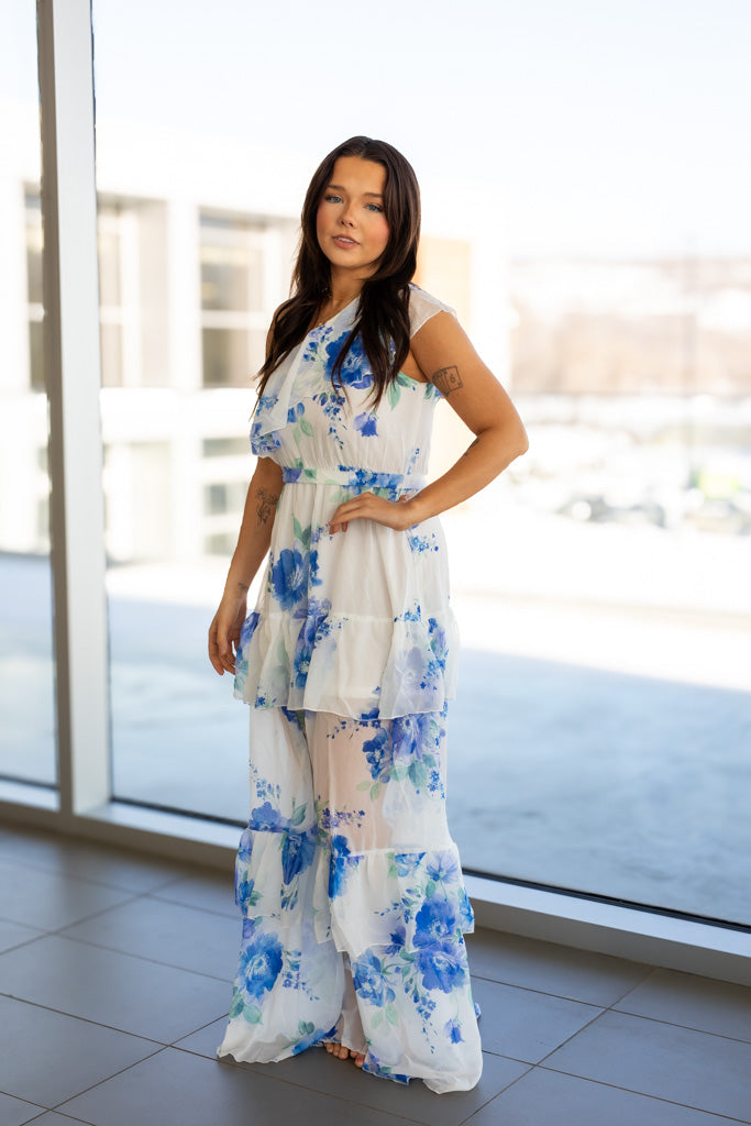 NEW ADELAIDE FLORAL MAXI (WHITE - BLUE)