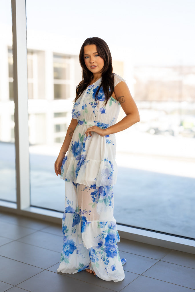 NEW ADELAIDE FLORAL MAXI (WHITE - BLUE)