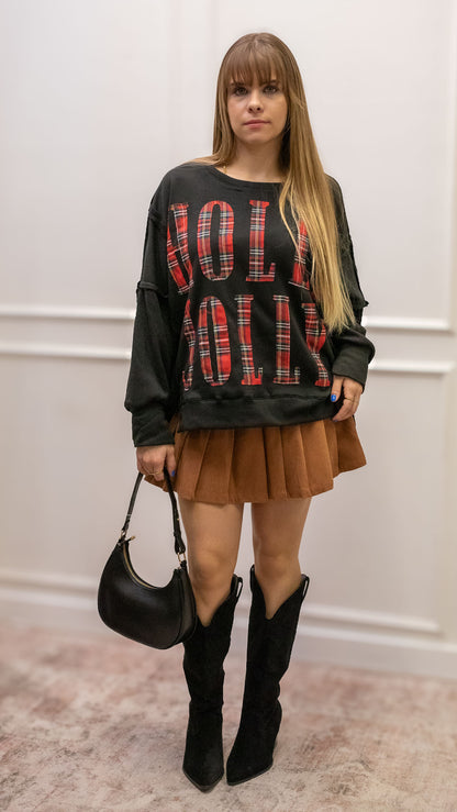 HOLLY JOLLY SWEATSHIRT (BLACK/RED PLAID)