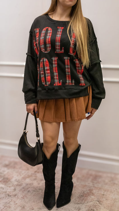 HOLLY JOLLY SWEATSHIRT (BLACK/RED PLAID)