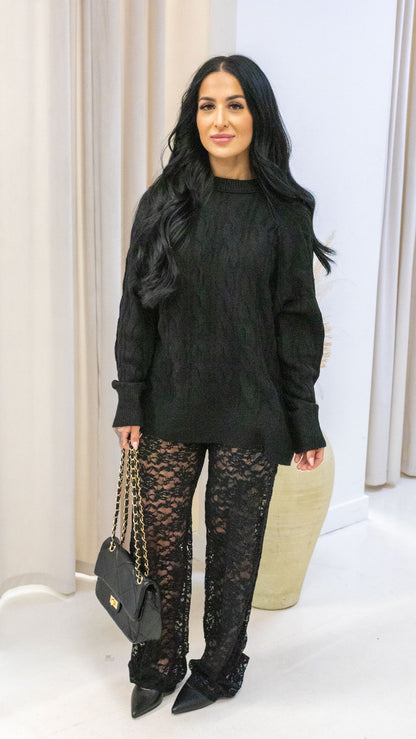 IZABELLA CABLE KNIT SWEATER (BLACK)