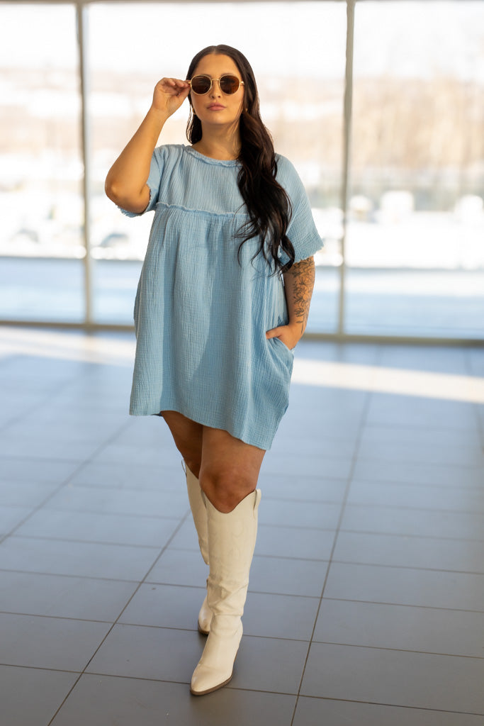 NEW WISTERIA BABYDOLL DRESS (DUSTY BLUE)