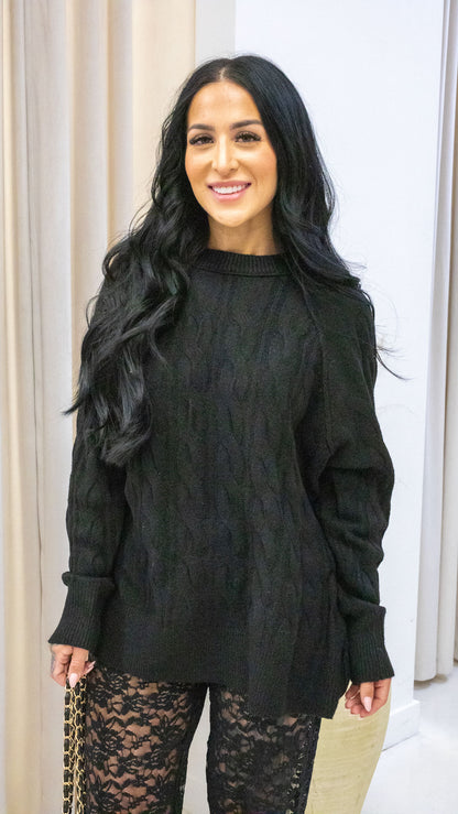 IZABELLA CABLE KNIT SWEATER (BLACK)