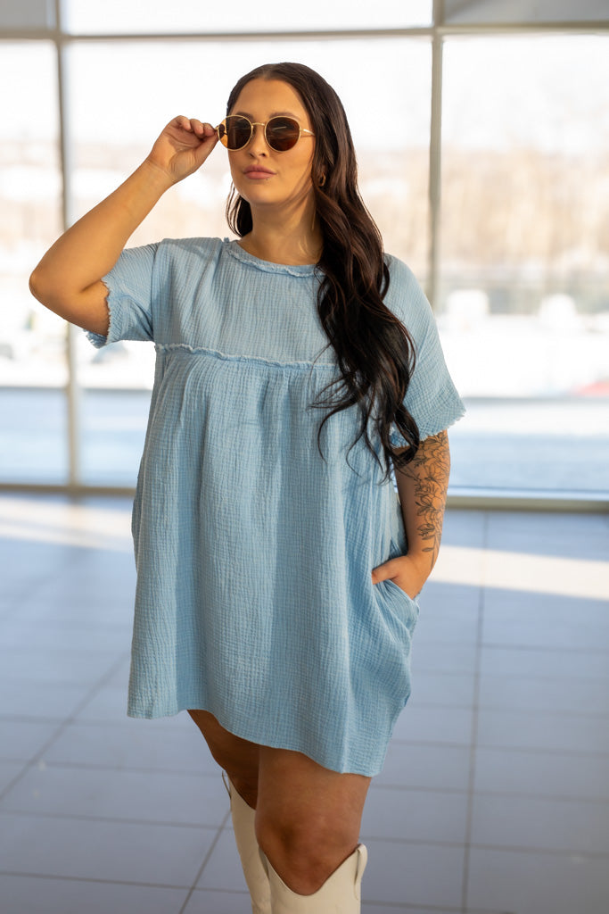 NEW WISTERIA BABYDOLL DRESS (DUSTY BLUE)