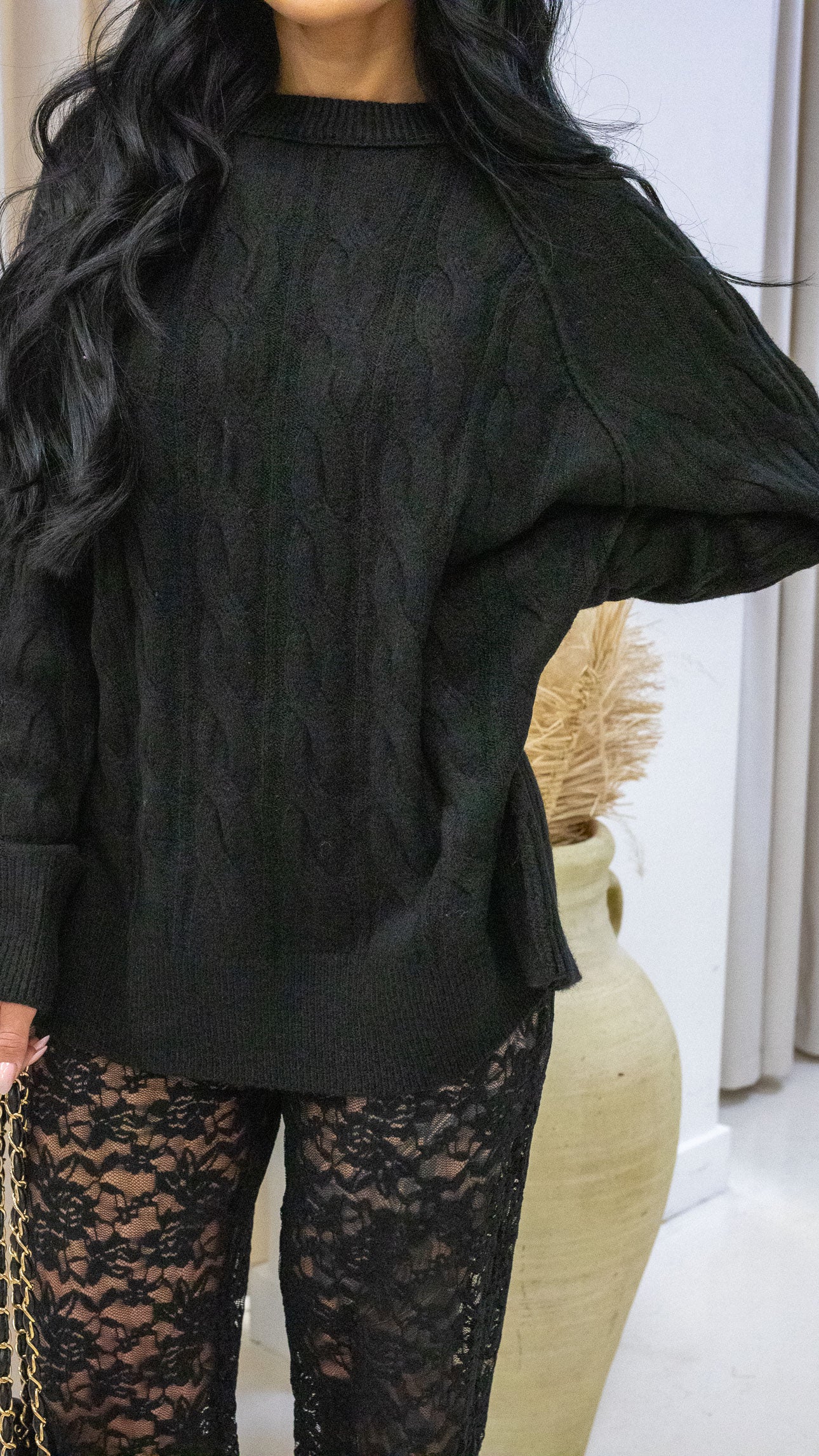 IZABELLA CABLE KNIT SWEATER (BLACK)