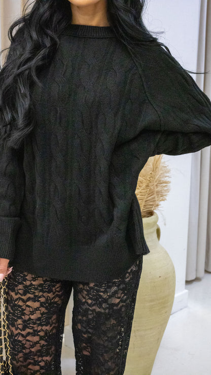 IZABELLA CABLE KNIT SWEATER (BLACK)