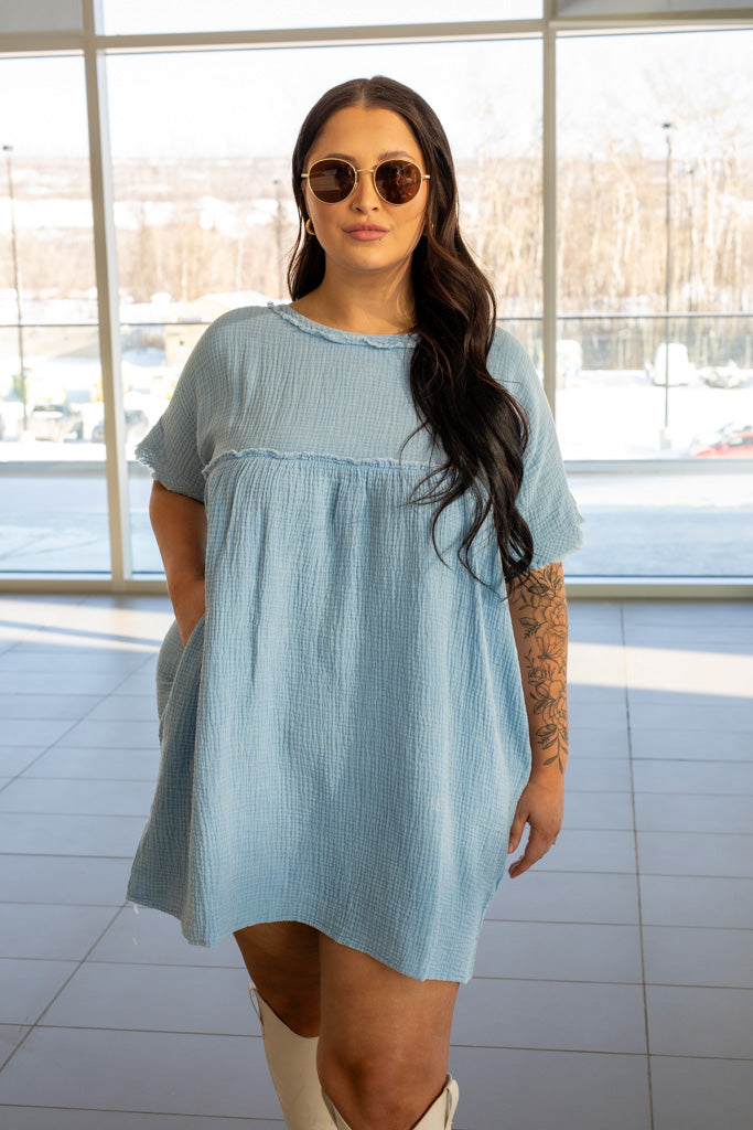 NEW WISTERIA BABYDOLL DRESS (DUSTY BLUE)