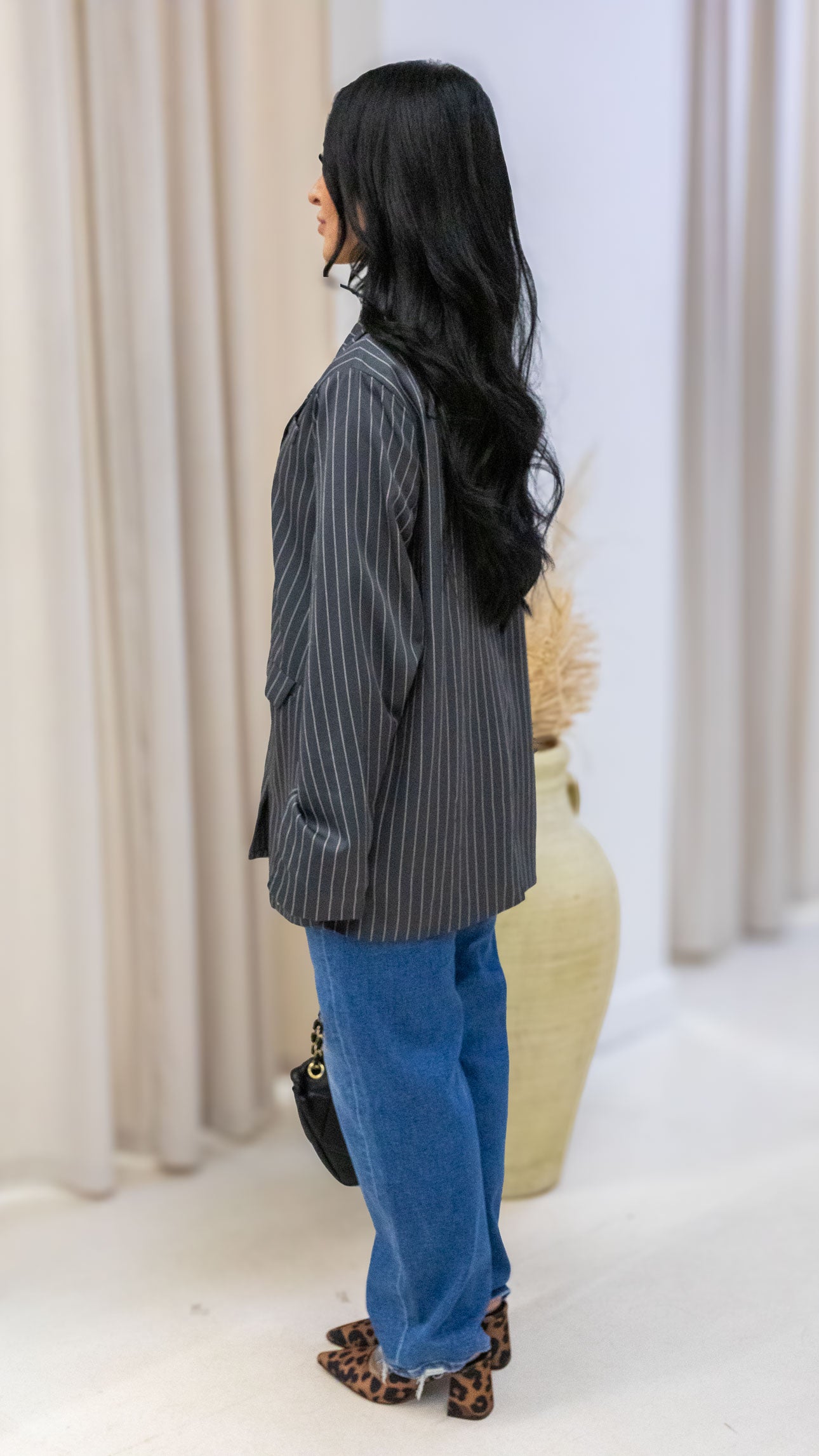 SYLVIE PINSTRIPE BOYFRIEND BLAZER (CHARCOAL)