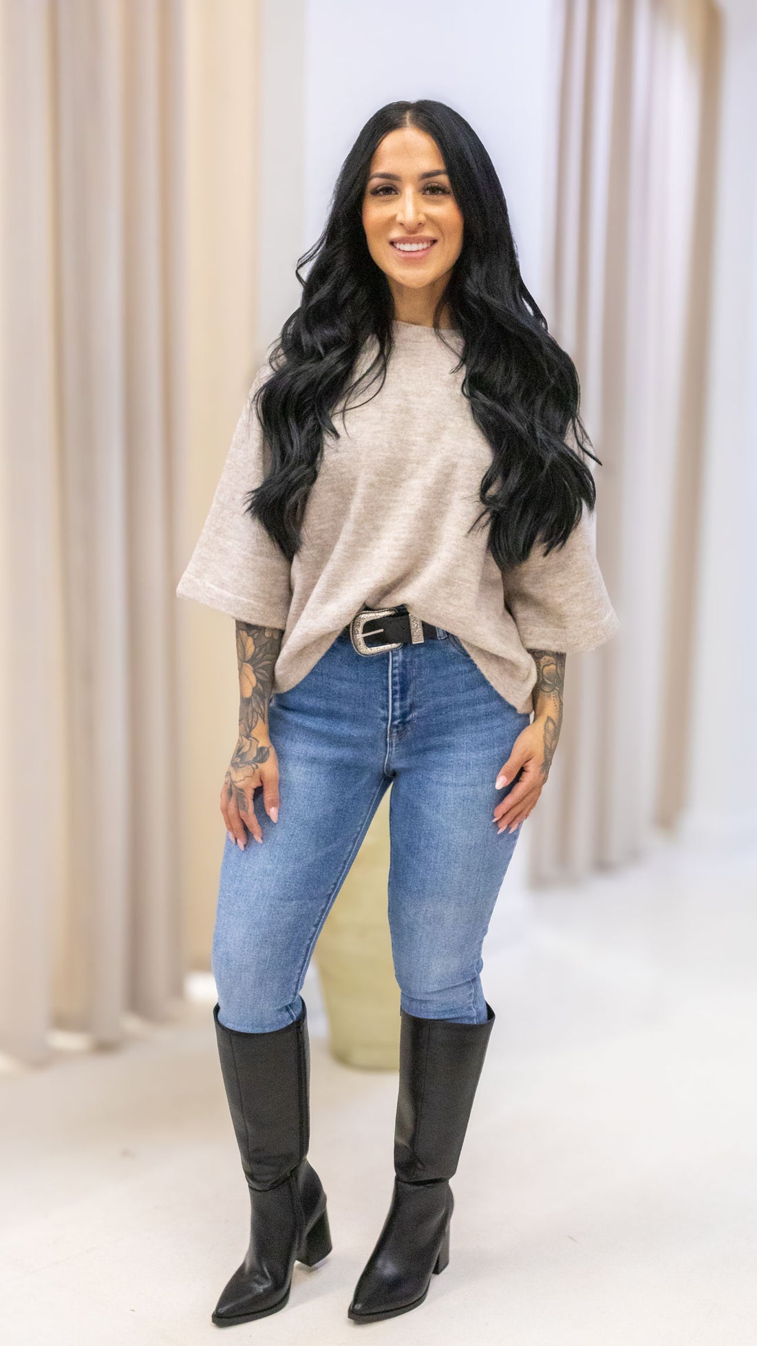 SIMONI PULLOVER KNIT TEE | BEIGE (ONLY)