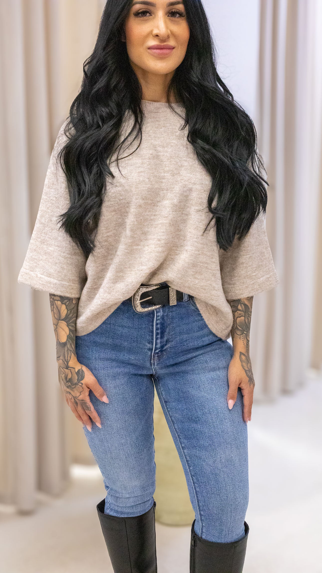 SIMONI PULLOVER KNIT TEE | BEIGE (ONLY)