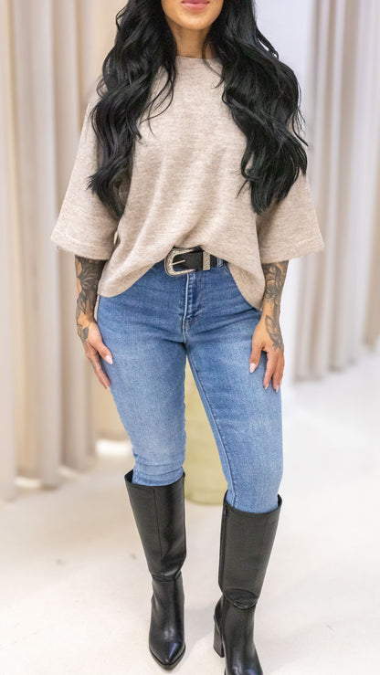 SIMONI PULLOVER KNIT TEE | BEIGE (ONLY)