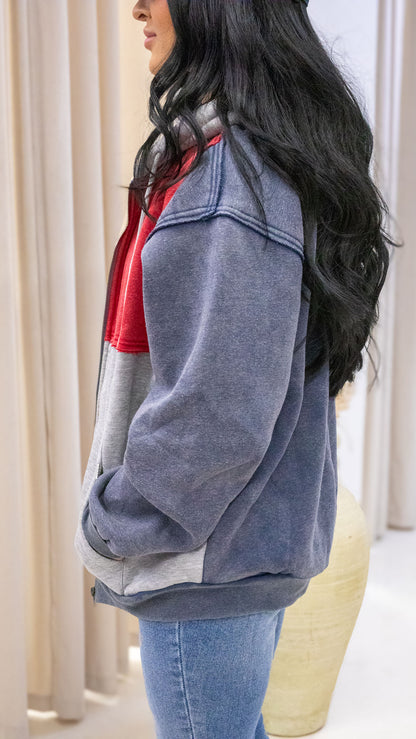 RILEY COLOUR BLOCK ZIP UP SWEATSHIRT