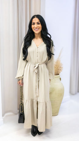 MELINA TIE WAIST MAXI DRESS (BEIGE)