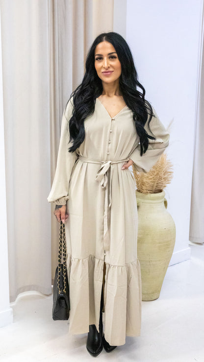 MELINA TIE WAIST MAXI DRESS (BEIGE)