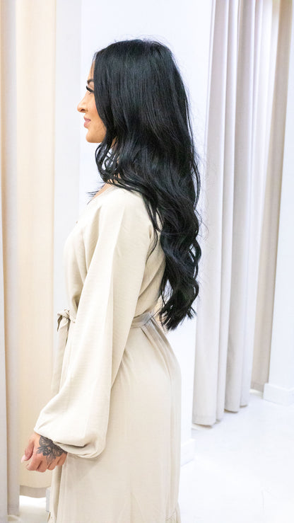 MELINA TIE WAIST MAXI DRESS (BEIGE)