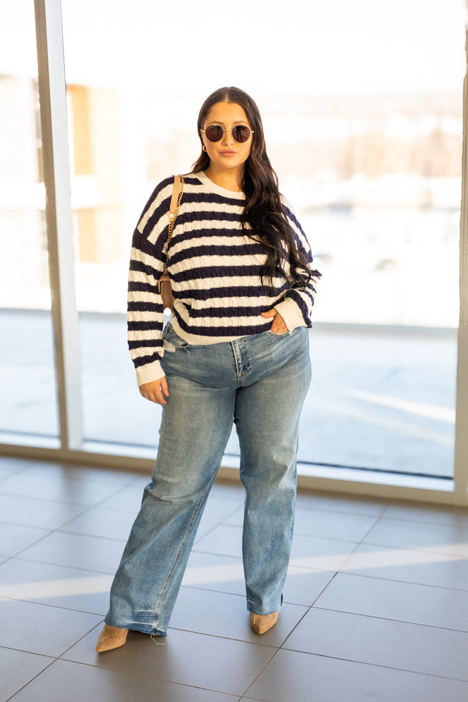 NEW ANCHOR STRIPE KNIT SWEATER (NAVY-WHITE)