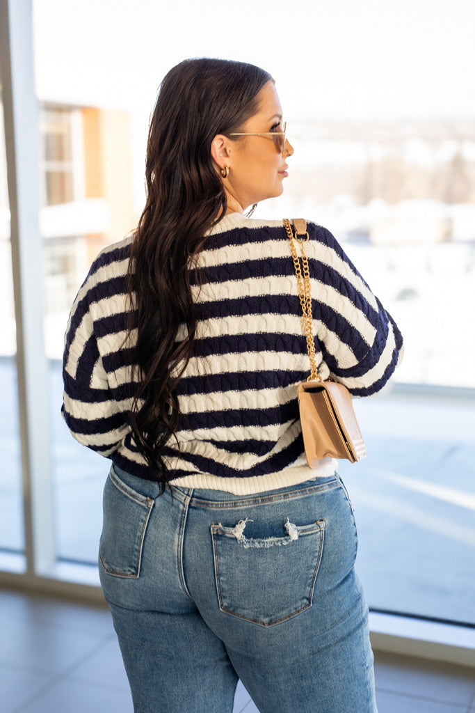 NEW ANCHOR STRIPE KNIT SWEATER (NAVY-WHITE)