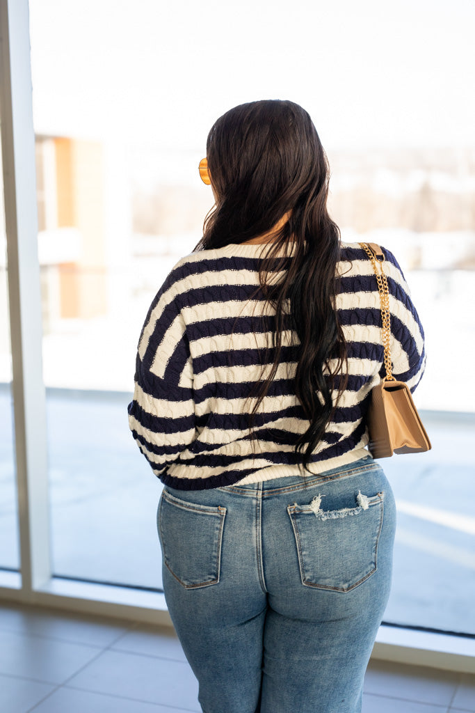 NEW ANCHOR STRIPE KNIT SWEATER (NAVY-WHITE)