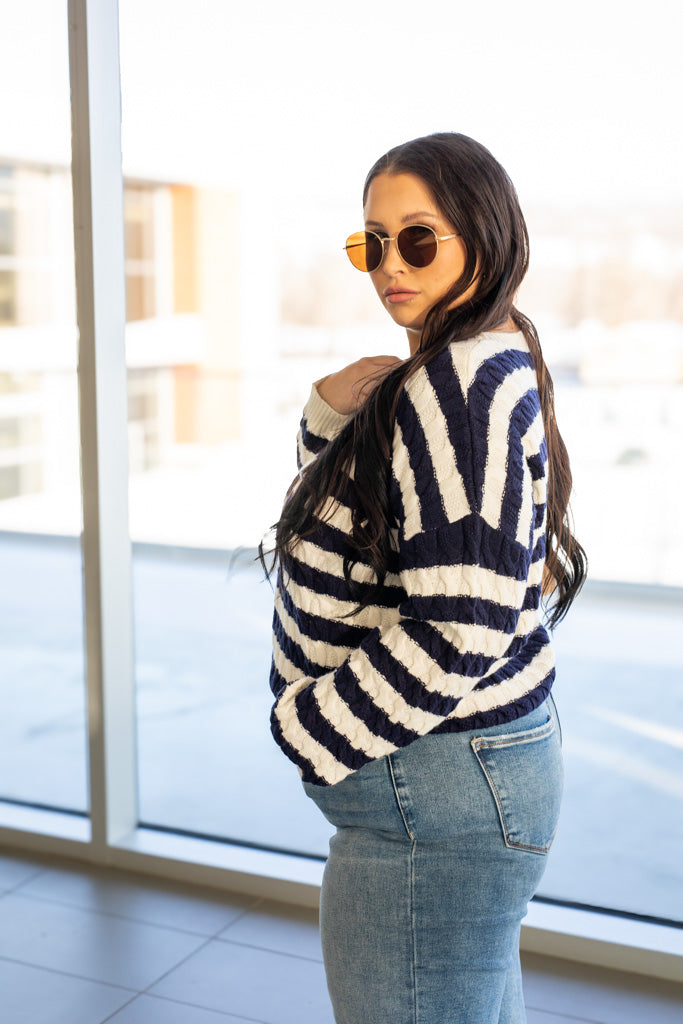 NEW ANCHOR STRIPE KNIT SWEATER (NAVY-WHITE)