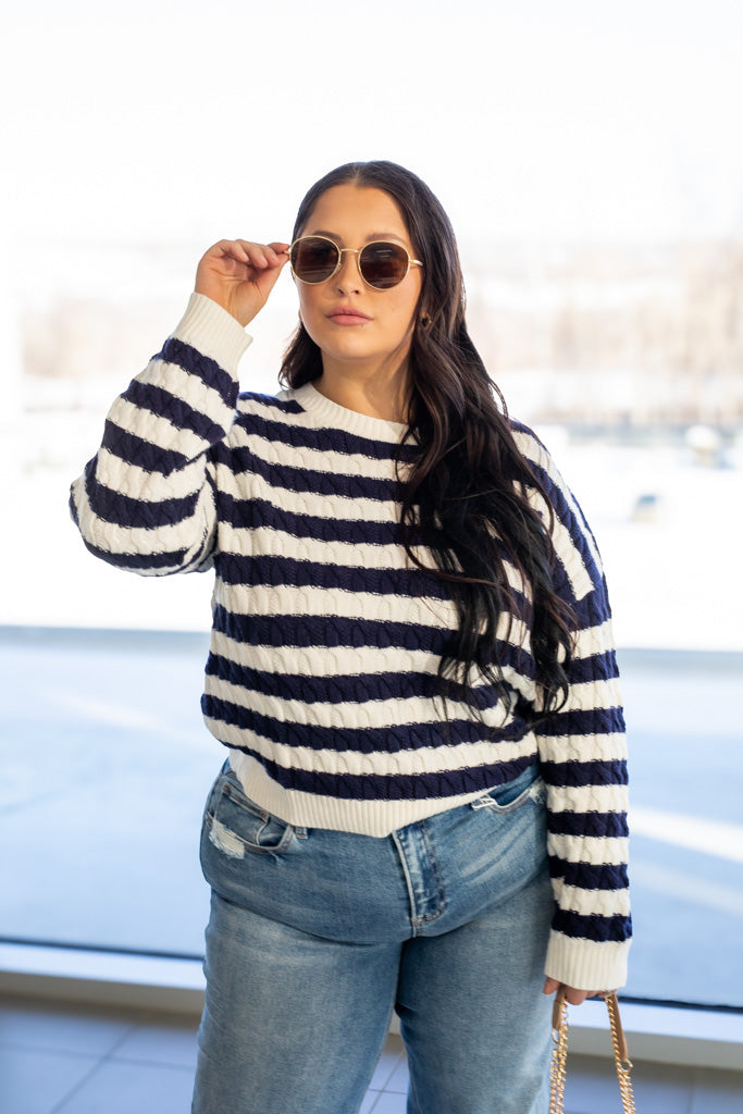 NEW ANCHOR STRIPE KNIT SWEATER (NAVY-WHITE)