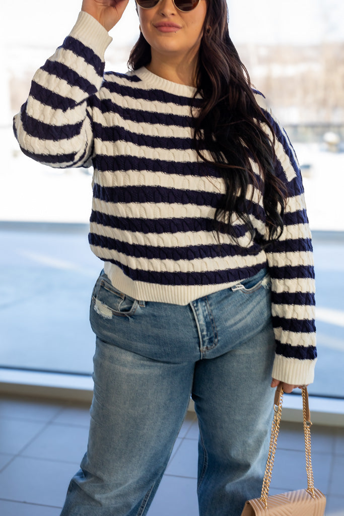 NEW ANCHOR STRIPE KNIT SWEATER (NAVY-WHITE)