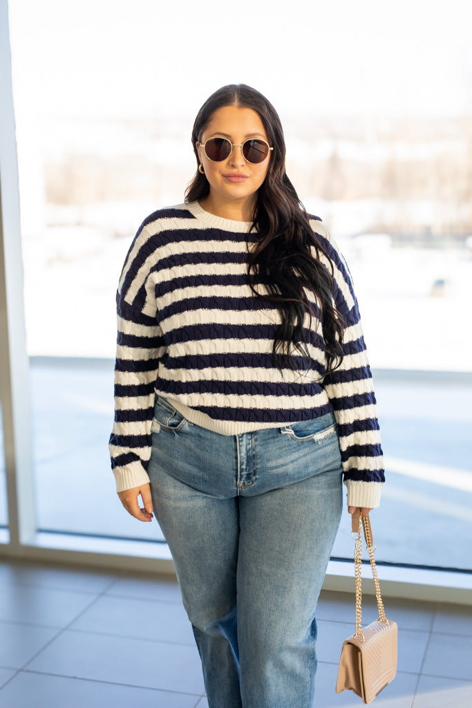 NEW ANCHOR STRIPE KNIT SWEATER (NAVY-WHITE)