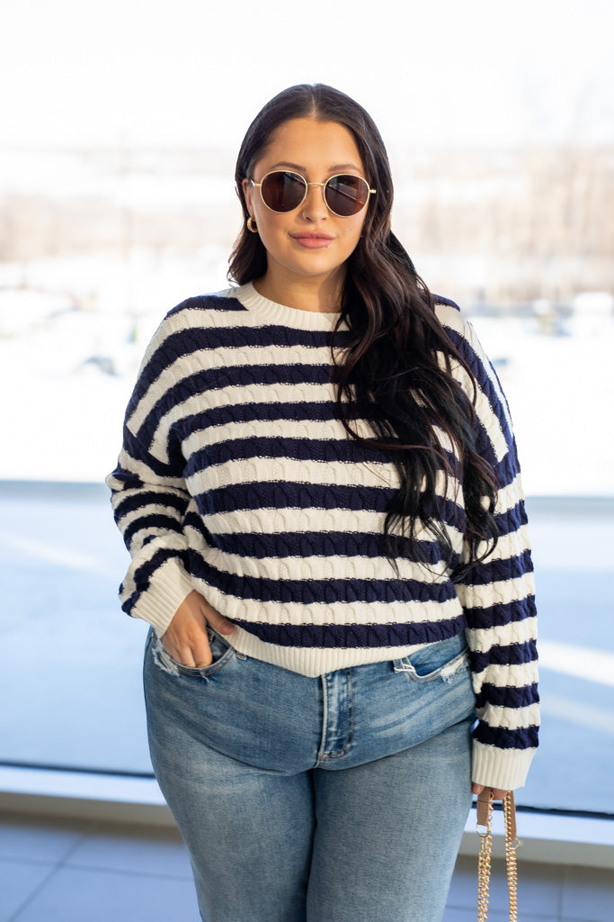 NEW ANCHOR STRIPE KNIT SWEATER (NAVY-WHITE)