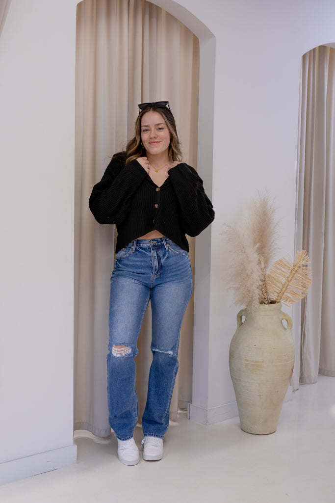 NEW LAUREN KNIT V-NECK SWEATER (BLACK)