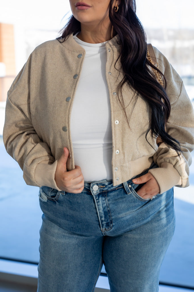 NEW UPTON TEXTURED BOMBER JACKET (BEIGE)