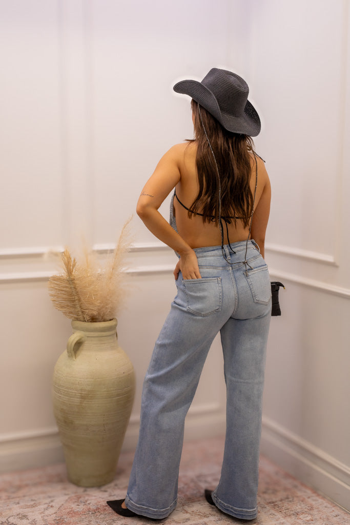 NEW ANDREA HIGH RISE WIDE LEG ADJUSTABLE WAIST JEANS (LIGHT)