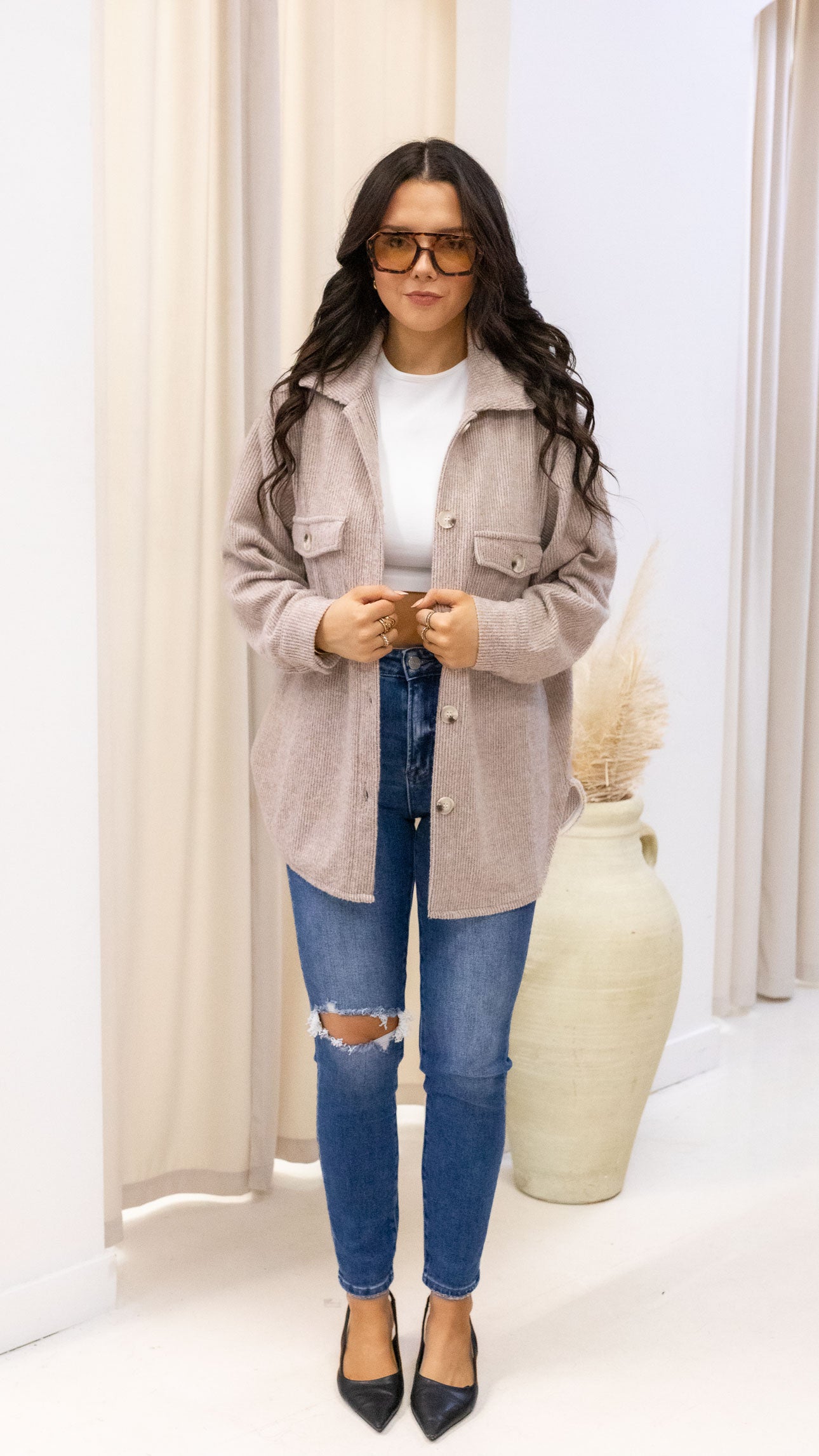 ROSIE RIBBED SHACKET (BROWN)