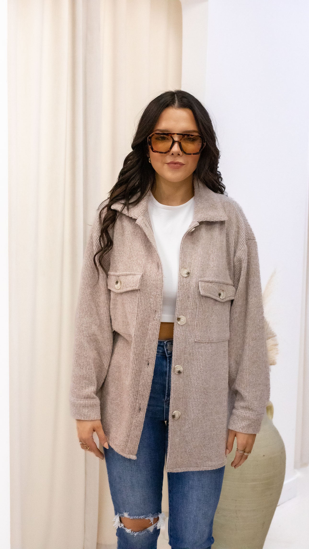 ROSIE RIBBED SHACKET (BROWN)