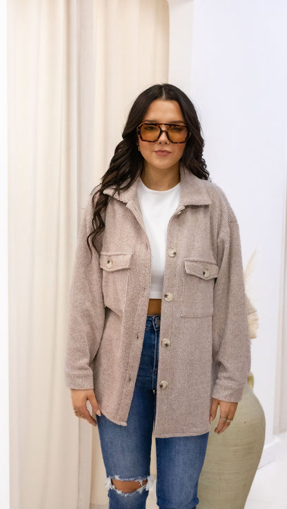 ROSIE RIBBED SHACKET (BROWN)