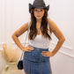 NEW CHARLEY RHINESTONE FRINGE DENIM SKIRT