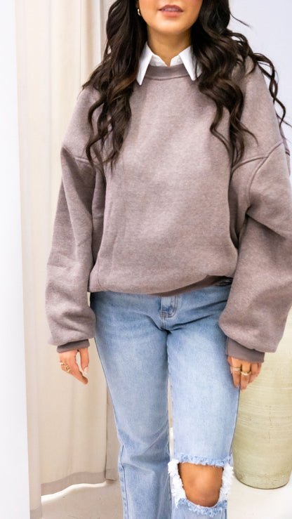 FAIRA CREW NECK SWEATER | TAUPE
