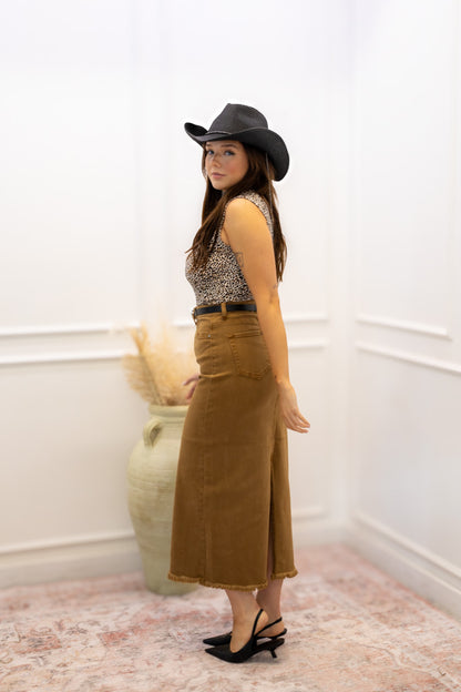 NEW AVA HIGHRISE MAXI SKIRT (TAUPE)